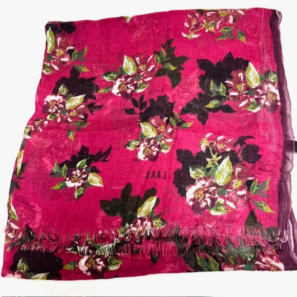 Vgt DAKS LONDON Scarf Cotton Wool 64"x32" Burgendy Brown Floral Fring ( 49) - Picture 6 of 9